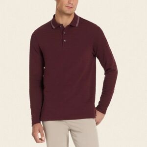 Ted Baker Men's Long Sleeve Textured Stripes Polo Shirt Cotton Size Large
